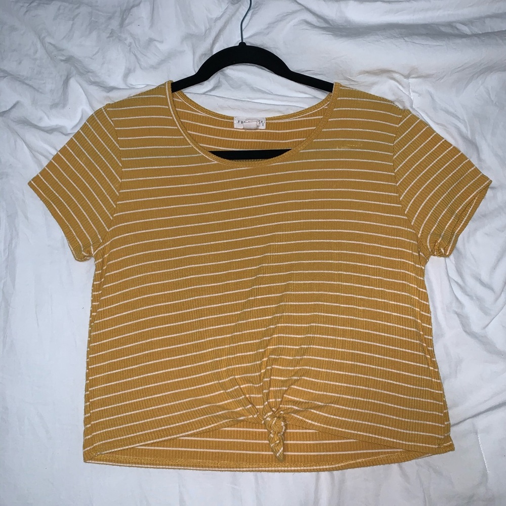 Yellow and White Stripes Top With Knot At Bottom